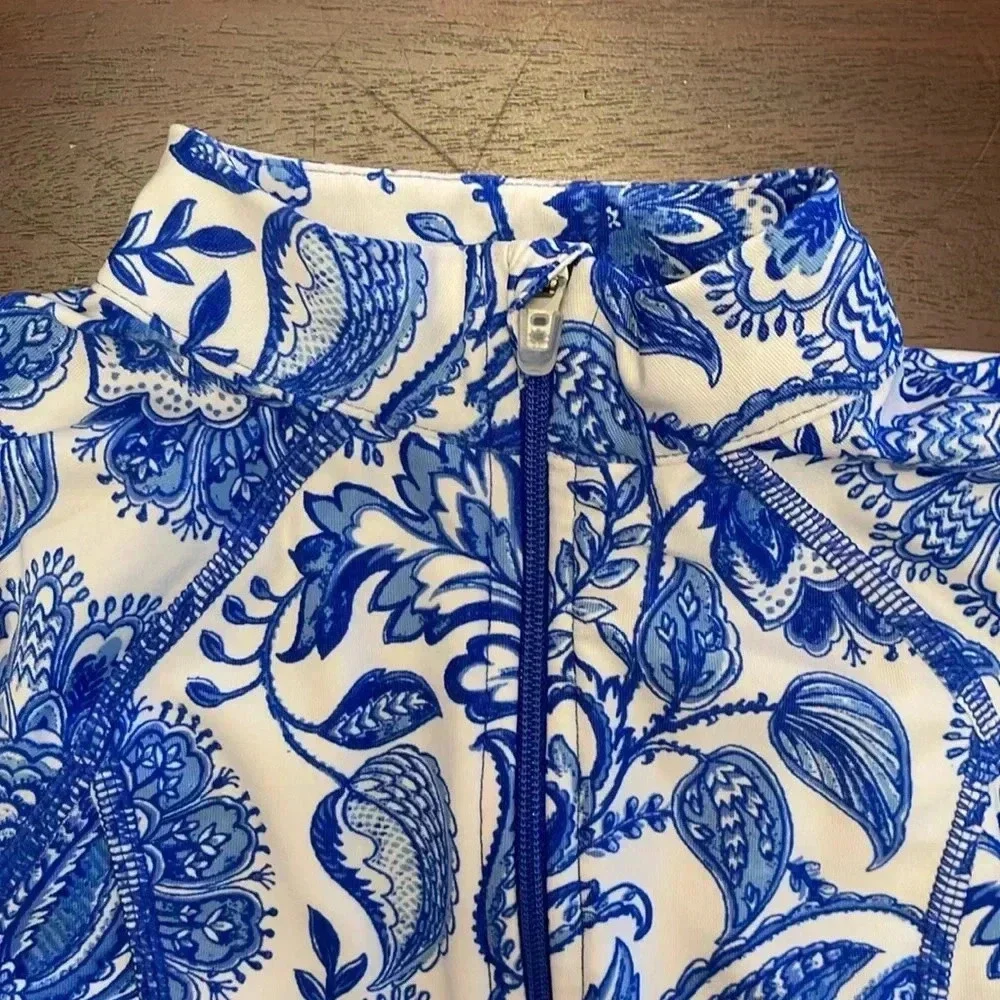 Coolibar blue paisley long sleeve swimsuit size small